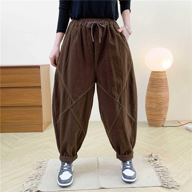 Amax LuluE Autumn Korean Women Loose Luxury Vintage Trousers 2025 Fashion Ladies Classic Leisure Solid Elastic Waist Harem Pants