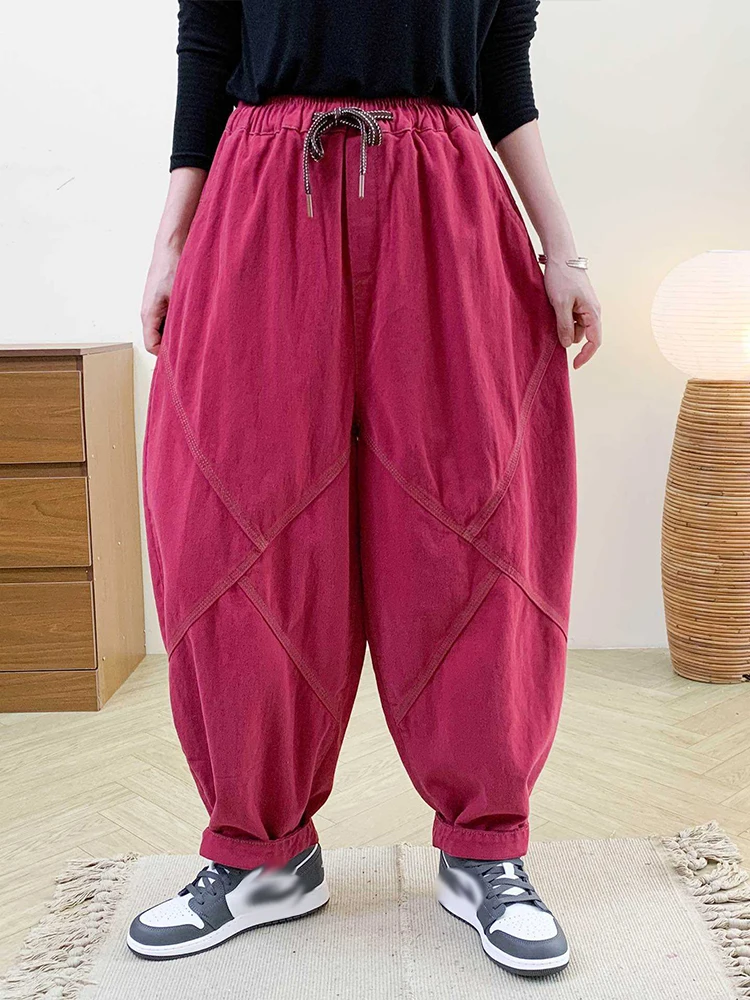 Amax LuluE Autumn Korean Women Loose Luxury Vintage Trousers 2025 Fashion Ladies Classic Leisure Solid Elastic Waist Harem Pants