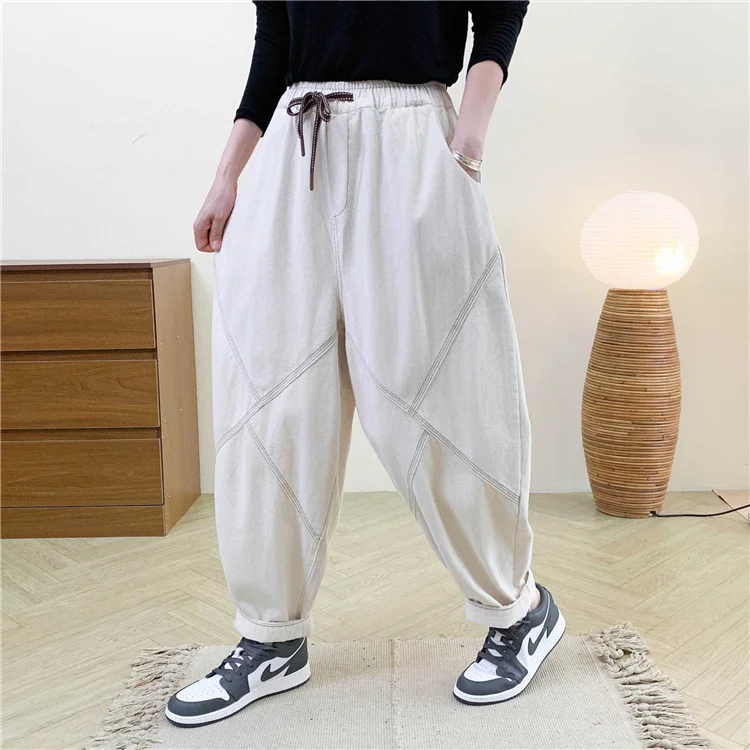 Amax LuluE Autumn Korean Women Loose Luxury Vintage Trousers 2025 Fashion Ladies Classic Leisure Solid Elastic Waist Harem Pants