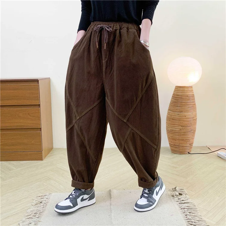 Amax LuluE Autumn Korean Women Loose Luxury Vintage Trousers 2025 Fashion Ladies Classic Leisure Solid Elastic Waist Harem Pants