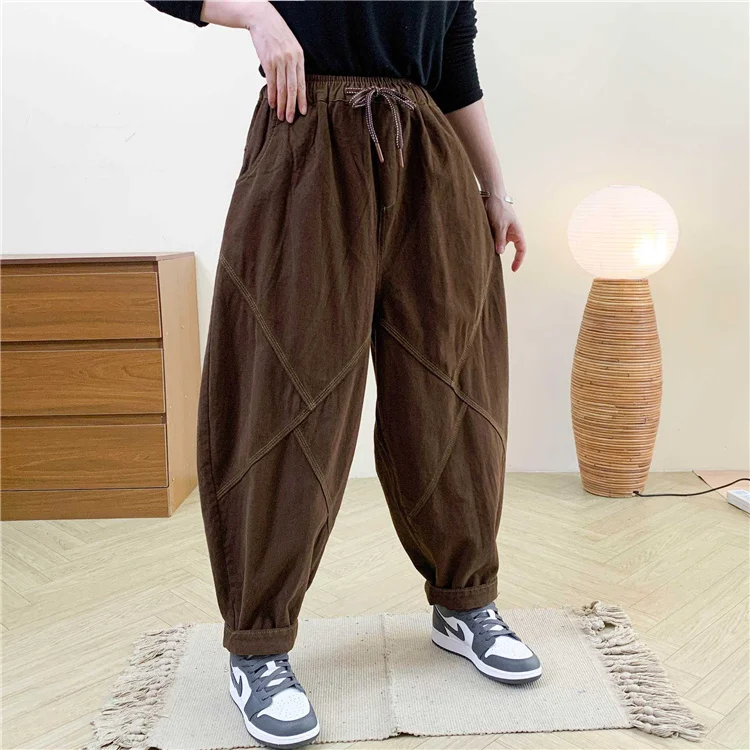 Amax LuluE Autumn Korean Women Loose Luxury Vintage Trousers 2025 Fashion Ladies Classic Leisure Solid Elastic Waist Harem Pants
