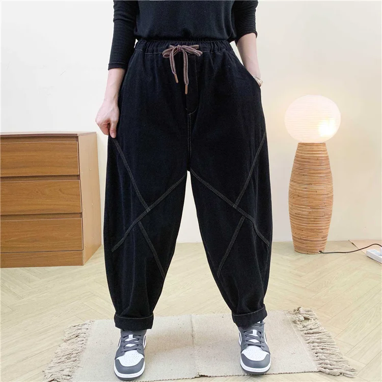 Amax LuluE Autumn Korean Women Loose Luxury Vintage Trousers 2025 Fashion Ladies Classic Leisure Solid Elastic Waist Harem Pants