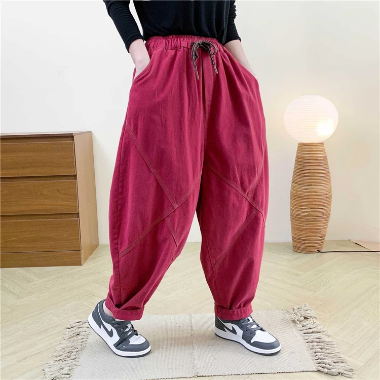 Amax LuluE Autumn Korean Women Loose Luxury Vintage Trousers 2025 Fashion Ladies Classic Leisure Solid Elastic Waist Harem Pants