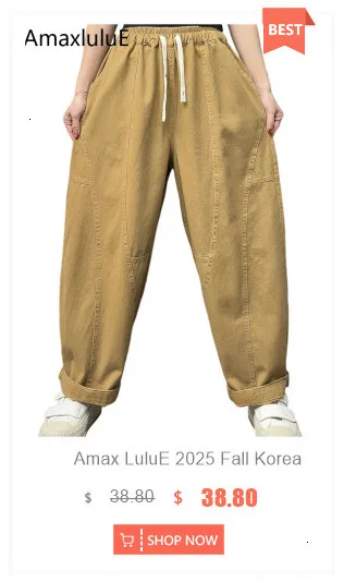 Amax LuluE Autumn Korean Women Loose Luxury Vintage Trousers 2025 Fashion Ladies Classic Leisure Solid Elastic Waist Harem Pants