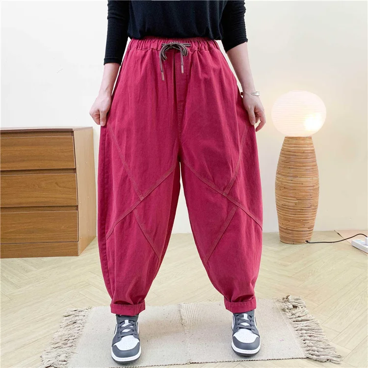 Amax LuluE Autumn Korean Women Loose Luxury Vintage Trousers 2025 Fashion Ladies Classic Leisure Solid Elastic Waist Harem Pants
