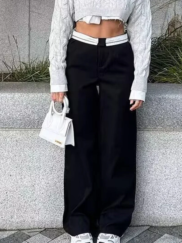 SLTNX 2026 Women Fashion Side Pockets Patchwork Straight Pants Vintage High Waist Zipper Fly Female Casual Trousers