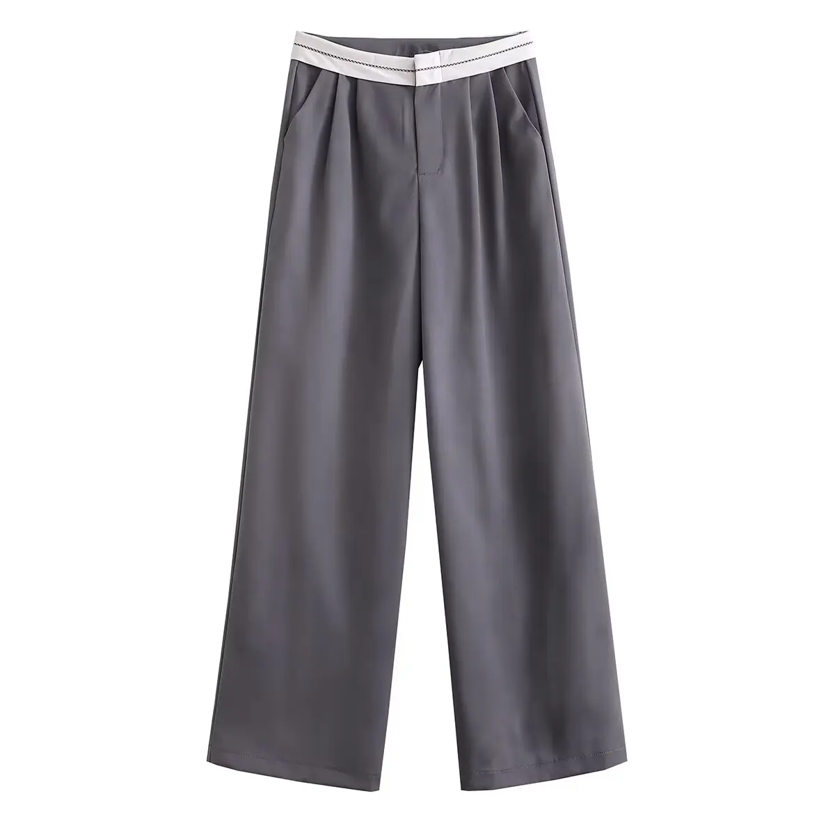 SLTNX 2026 Women Fashion Side Pockets Patchwork Straight Pants Vintage High Waist Zipper Fly Female Casual Trousers