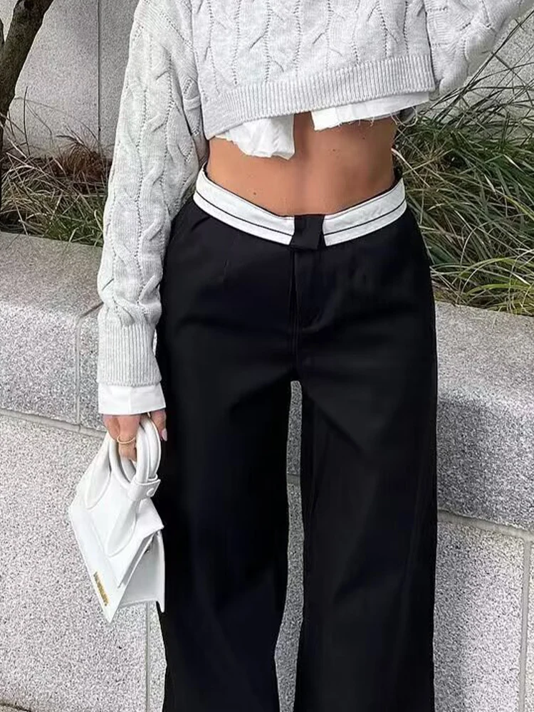 SLTNX 2026 Women Fashion Side Pockets Patchwork Straight Pants Vintage High Waist Zipper Fly Female Casual Trousers