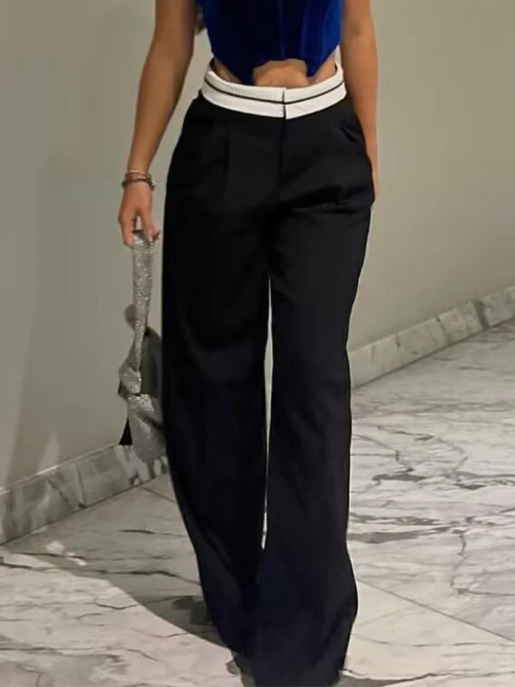 SLTNX 2026 Women Fashion Side Pockets Patchwork Straight Pants Vintage High Waist Zipper Fly Female Casual Trousers