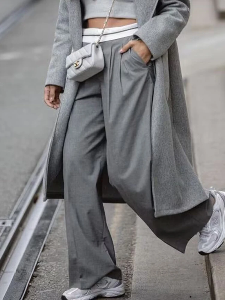 SLTNX 2026 Women Fashion Side Pockets Patchwork Straight Pants Vintage High Waist Zipper Fly Female Casual Trousers
