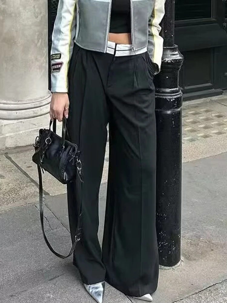 SLTNX 2026 Women Fashion Side Pockets Patchwork Straight Pants Vintage High Waist Zipper Fly Female Casual Trousers