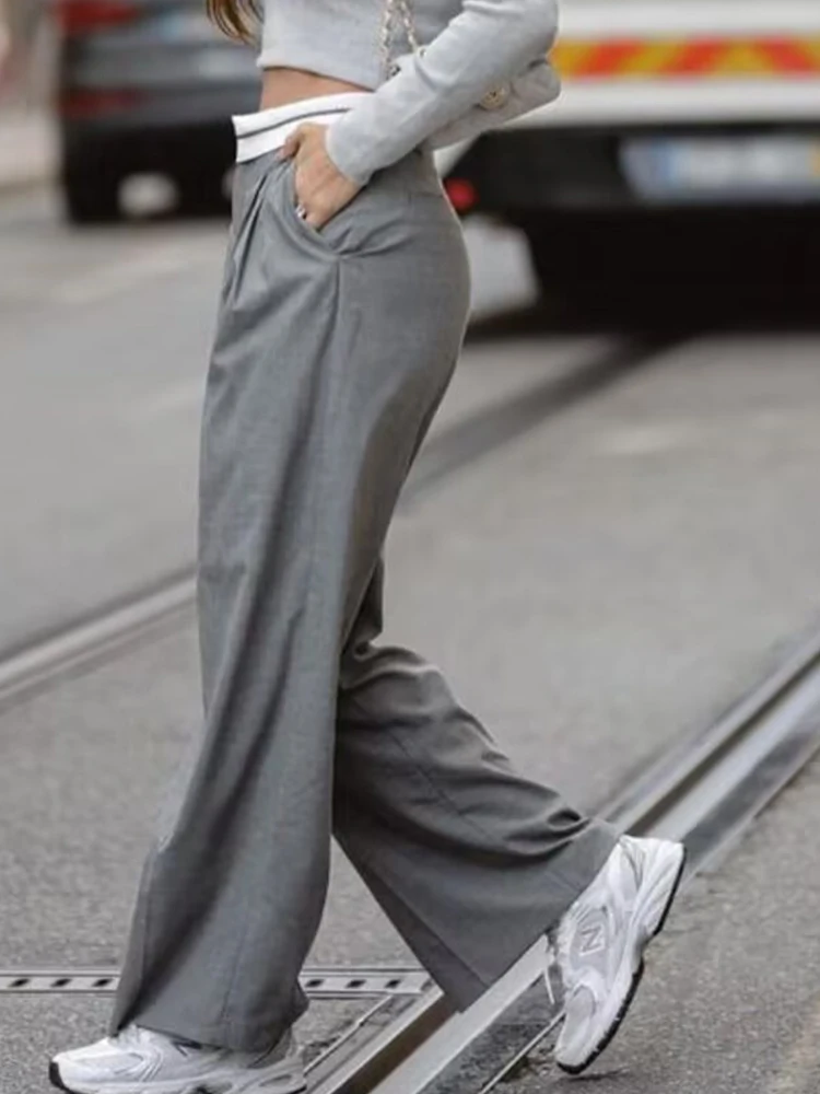 SLTNX 2026 Women Fashion Side Pockets Patchwork Straight Pants Vintage High Waist Zipper Fly Female Casual Trousers