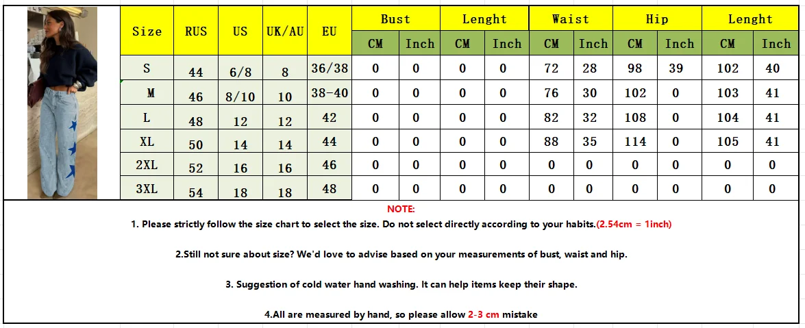 2026 New Fashion Printed Zipper Wide Leg Pants Women Spring Casual Loose Five-pointed Star Denim Trousers For Women