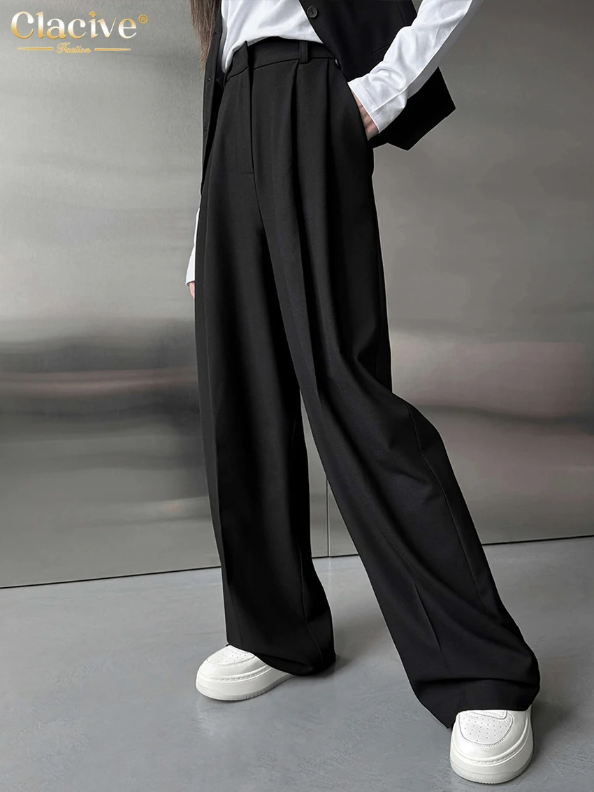 Clacive Fashion Loose Gray Office Women Pants Casual High Waist Wide Pants Elegant Classic Full Length Trousers Female Clothing