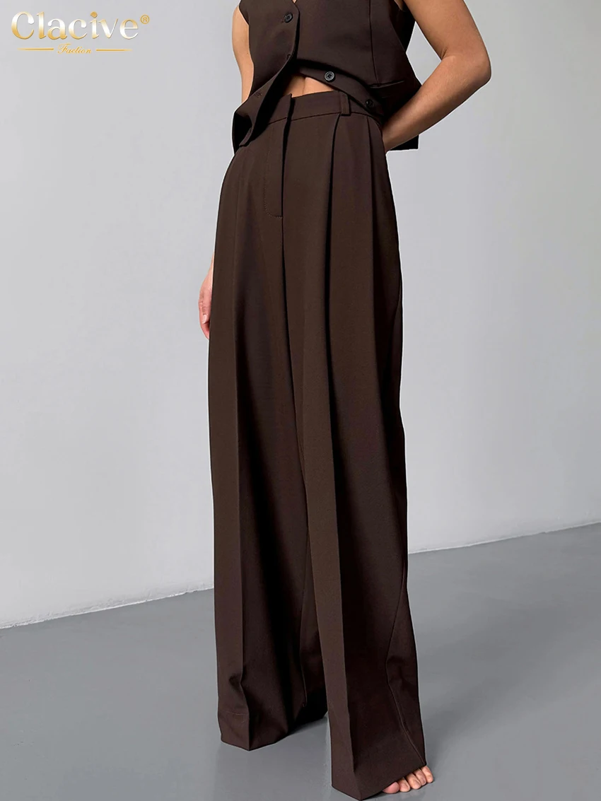 Clacive Fashion Loose Gray Office Women Pants Casual High Waist Wide Pants Elegant Classic Full Length Trousers Female Clothing