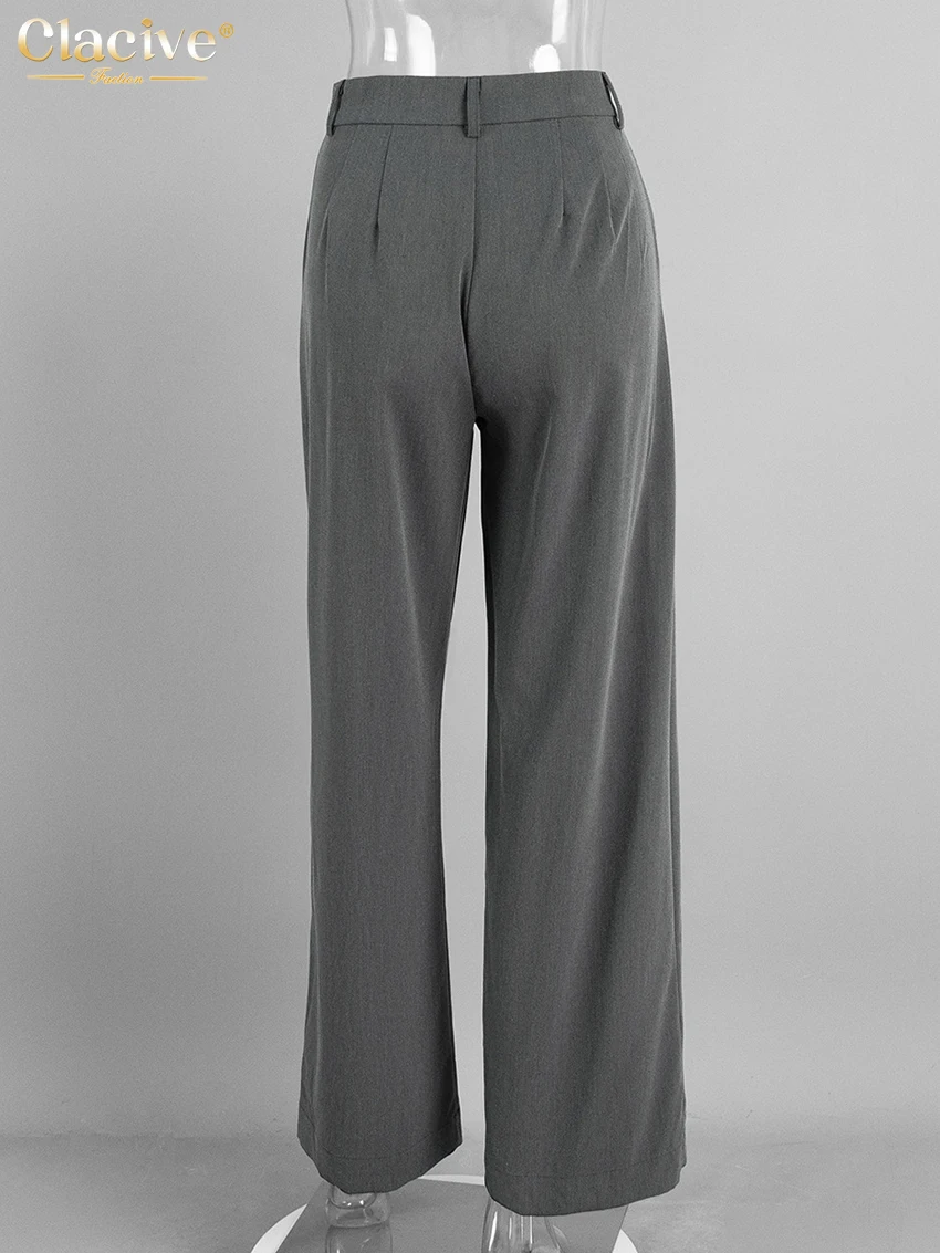 Clacive Fashion Loose Gray Office Women Pants Casual High Waist Wide Pants Elegant Classic Full Length Trousers Female Clothing