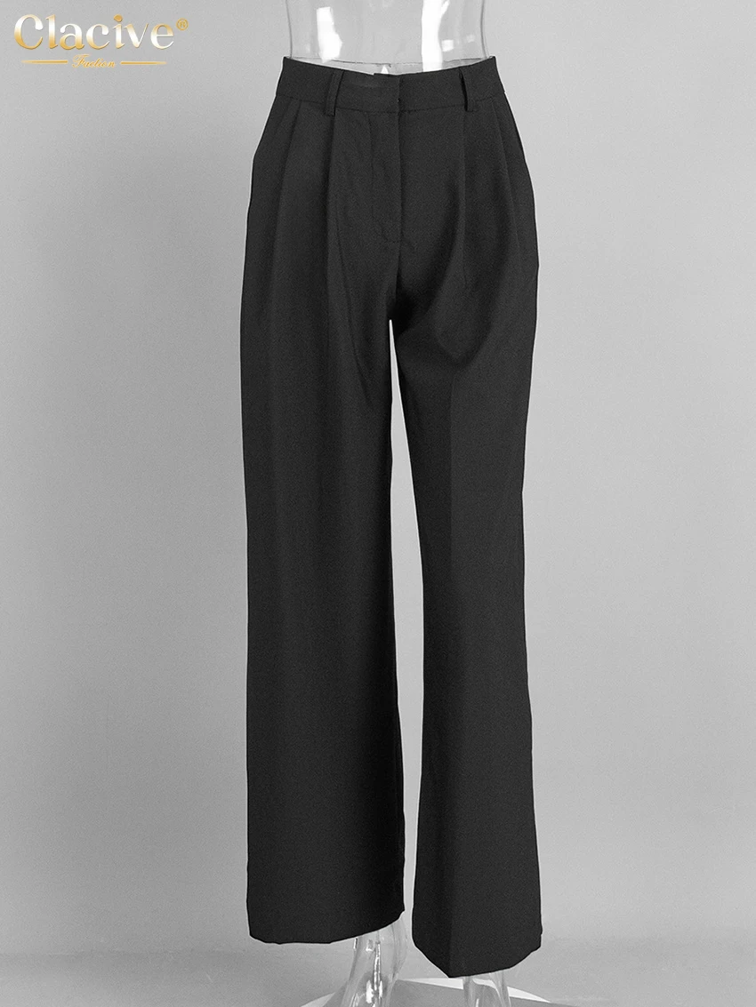 Clacive Fashion Loose Gray Office Women Pants Casual High Waist Wide Pants Elegant Classic Full Length Trousers Female Clothing