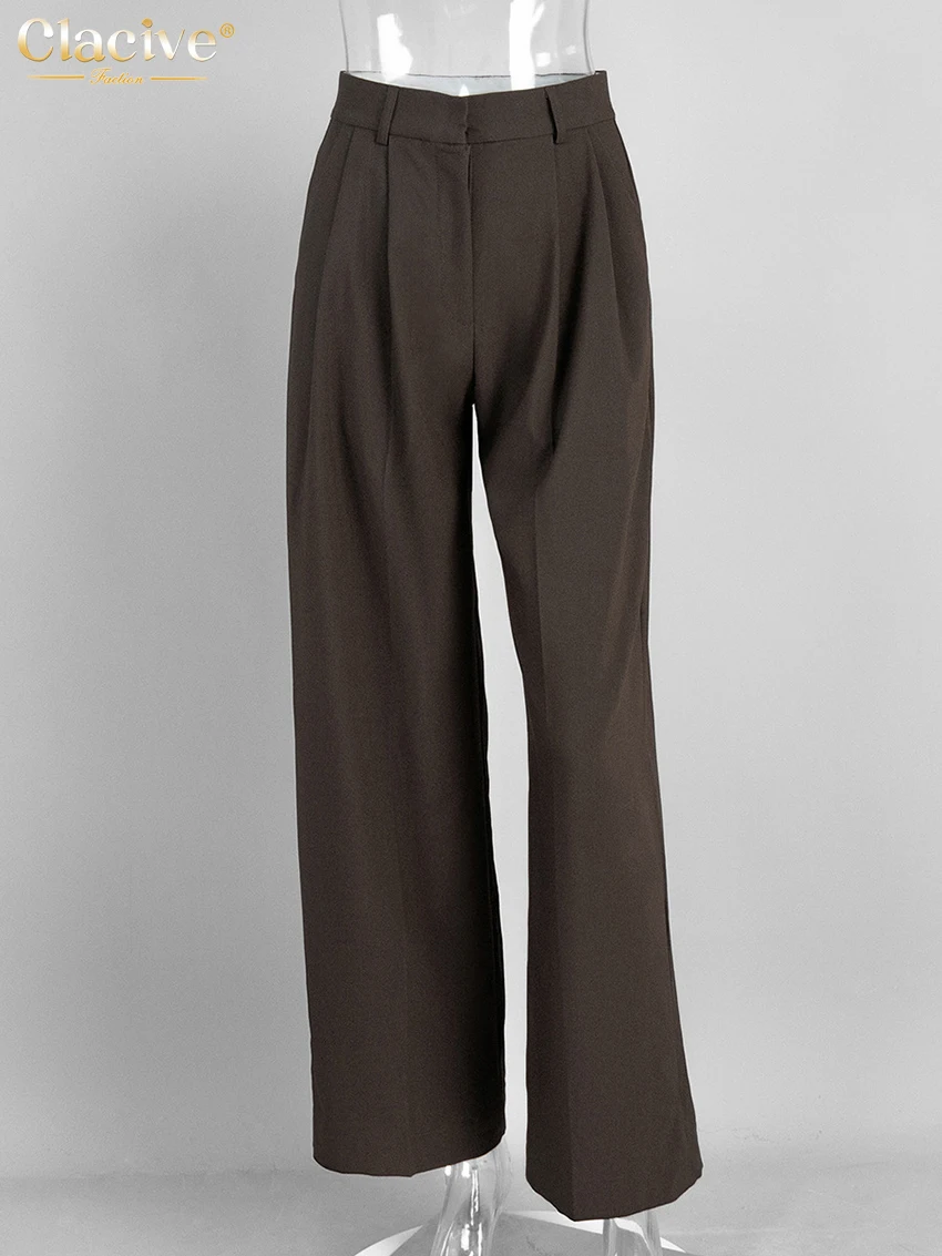Clacive Fashion Loose Gray Office Women Pants Casual High Waist Wide Pants Elegant Classic Full Length Trousers Female Clothing