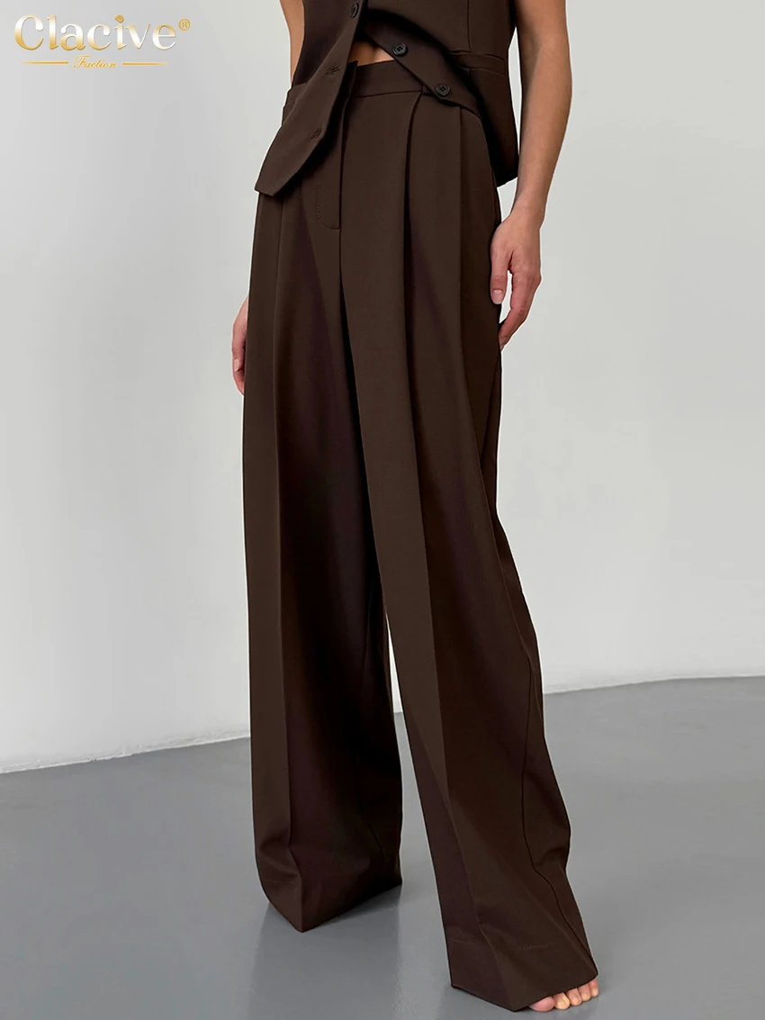 Clacive Fashion Loose Gray Office Women Pants Casual High Waist Wide Pants Elegant Classic Full Length Trousers Female Clothing