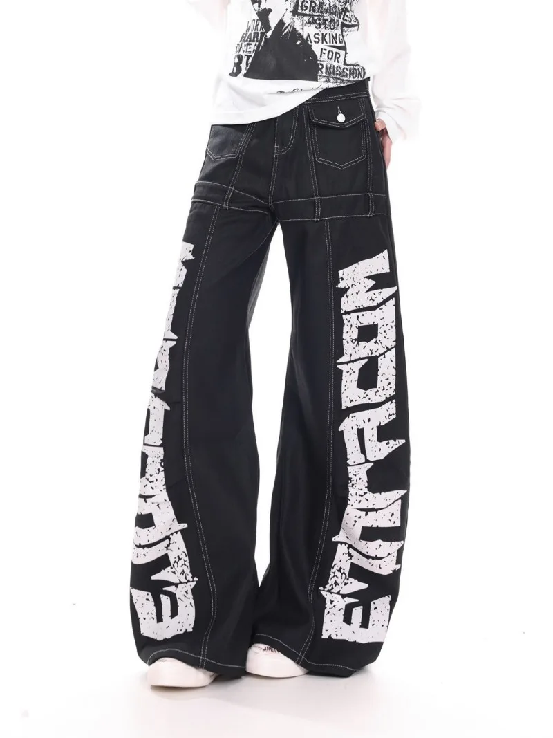 Vintage Y2k Red Baggy Cargo Pants Women Hip Hop Gothic Punk Hippie Removable Wide Leg Denim Pants Streetwear Casual Jeans New