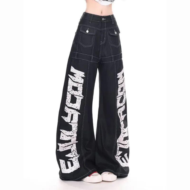 Vintage Y2k Red Baggy Cargo Pants Women Hip Hop Gothic Punk Hippie Removable Wide Leg Denim Pants Streetwear Casual Jeans New