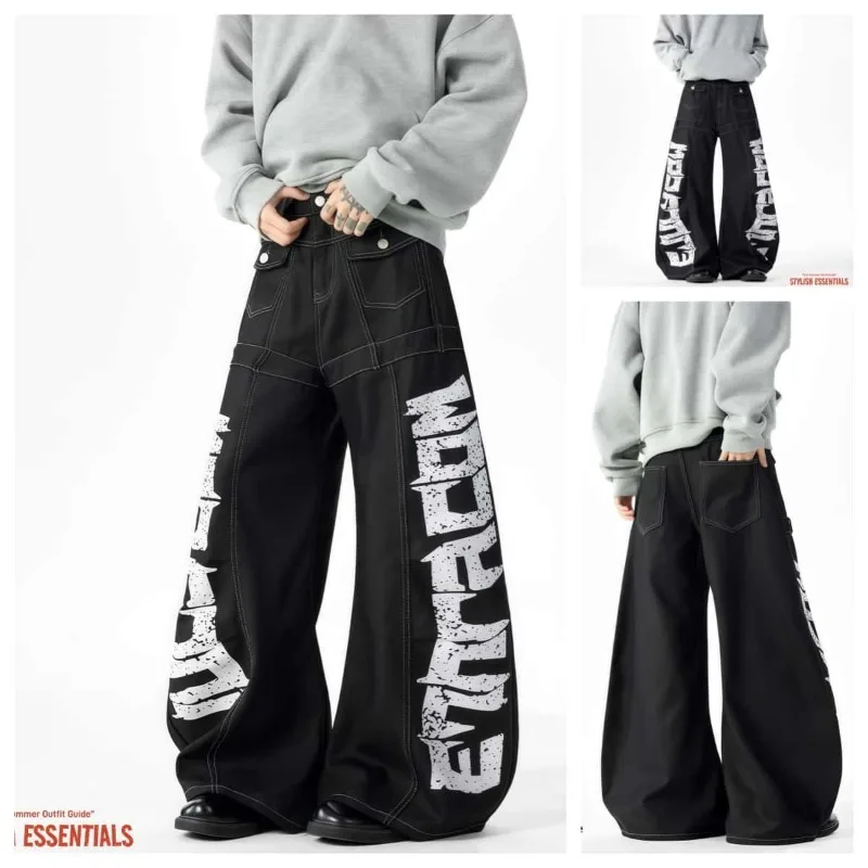 Vintage Y2k Red Baggy Cargo Pants Women Hip Hop Gothic Punk Hippie Removable Wide Leg Denim Pants Streetwear Casual Jeans New