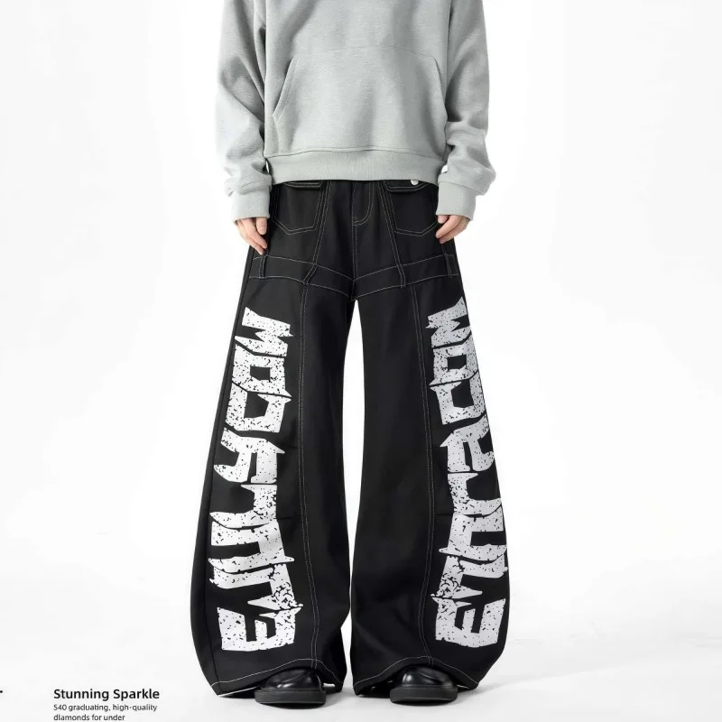Vintage Y2k Red Baggy Cargo Pants Women Hip Hop Gothic Punk Hippie Removable Wide Leg Denim Pants Streetwear Casual Jeans New