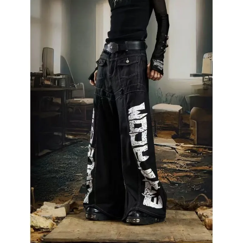 Vintage Y2k Red Baggy Cargo Pants Women Hip Hop Gothic Punk Hippie Removable Wide Leg Denim Pants Streetwear Casual Jeans New