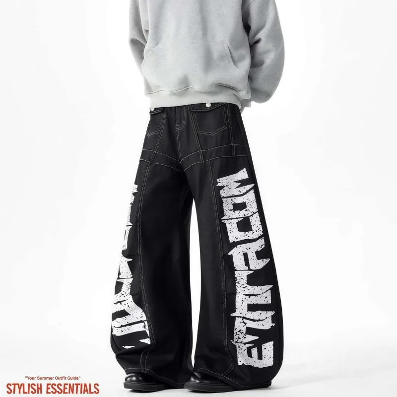 Vintage Y2k Red Baggy Cargo Pants Women Hip Hop Gothic Punk Hippie Removable Wide Leg Denim Pants Streetwear Casual Jeans New