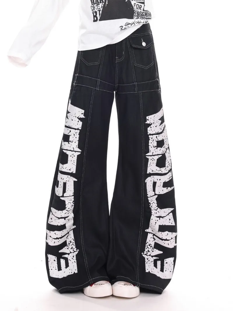 Vintage Y2k Red Baggy Cargo Pants Women Hip Hop Gothic Punk Hippie Removable Wide Leg Denim Pants Streetwear Casual Jeans New