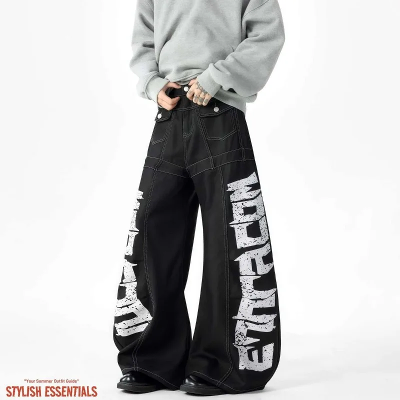 Vintage Y2k Red Baggy Cargo Pants Women Hip Hop Gothic Punk Hippie Removable Wide Leg Denim Pants Streetwear Casual Jeans New