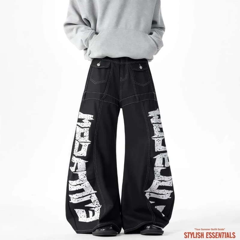 Vintage Y2k Red Baggy Cargo Pants Women Hip Hop Gothic Punk Hippie Removable Wide Leg Denim Pants Streetwear Casual Jeans New