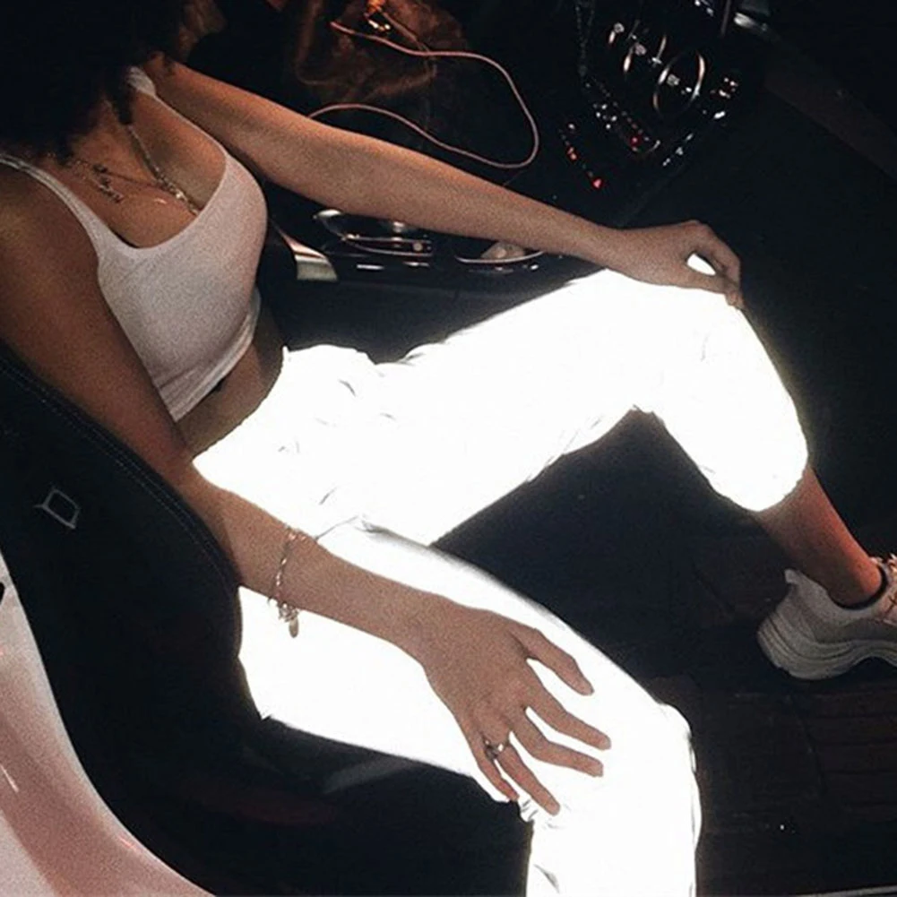 Women Sweatpant Flash Reflective Pants High Waist Joggers Hip Hop Dance Show Party Night Jogger Lady Baggy Street Wear Trousers