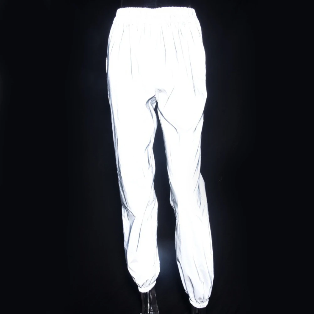 Women Sweatpant Flash Reflective Pants High Waist Joggers Hip Hop Dance Show Party Night Jogger Lady Baggy Street Wear Trousers