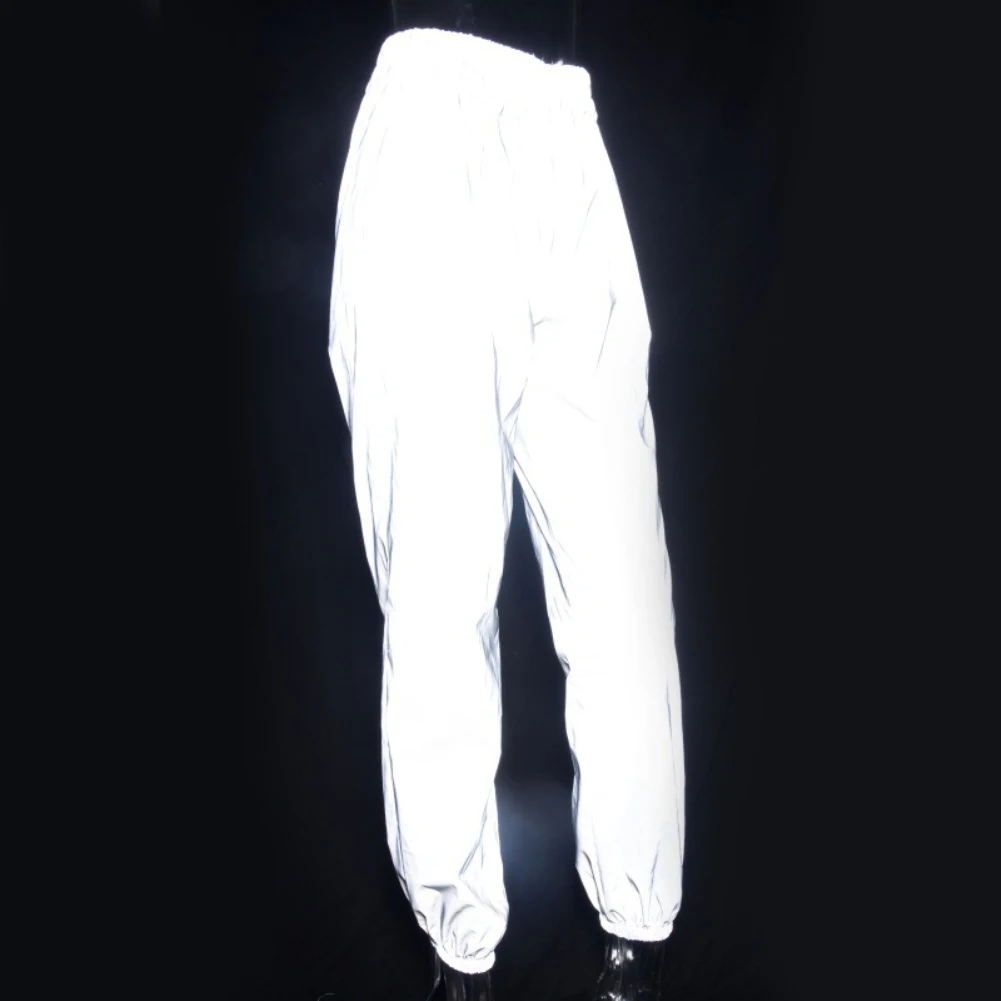 Women Sweatpant Flash Reflective Pants High Waist Joggers Hip Hop Dance Show Party Night Jogger Lady Baggy Street Wear Trousers