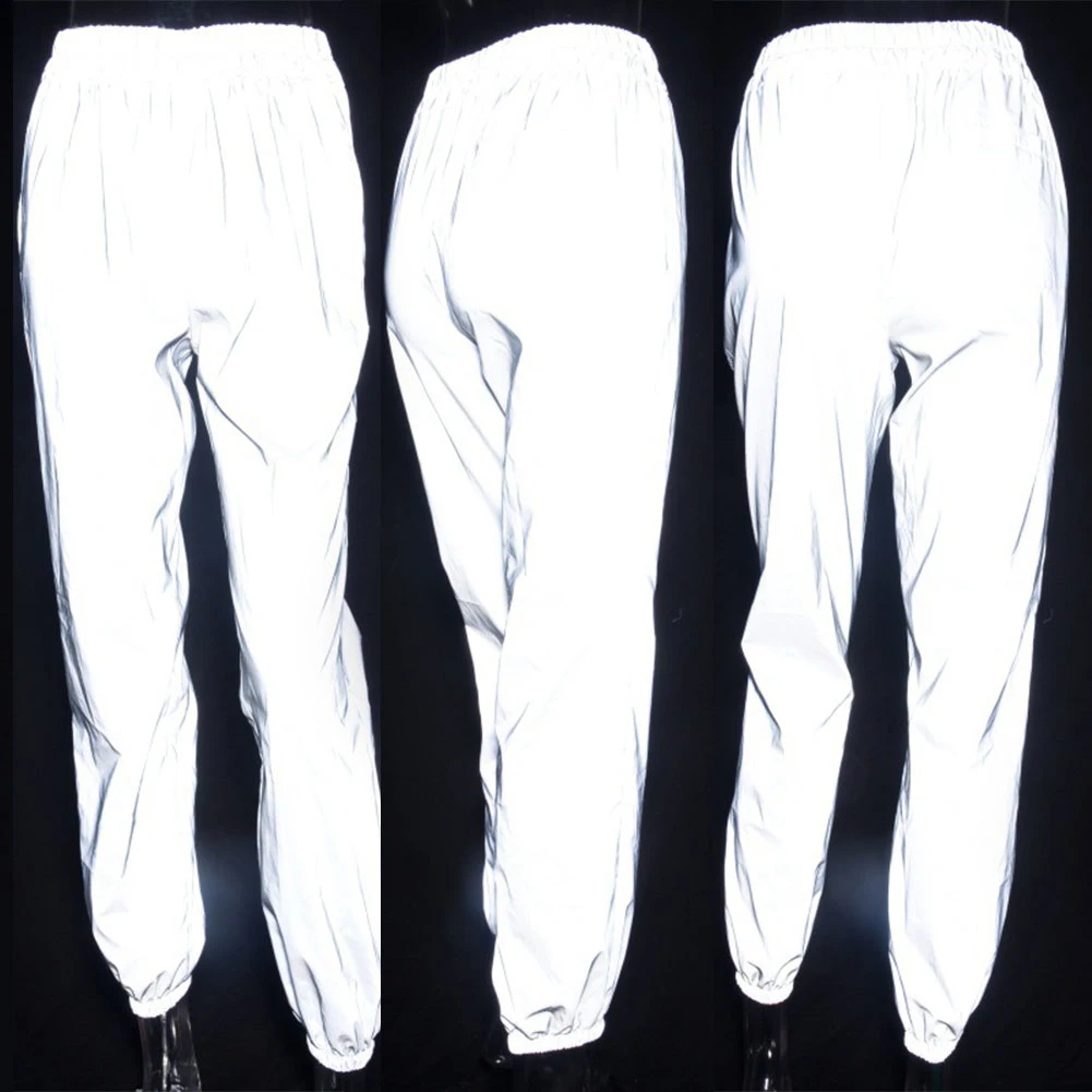 Women Sweatpant Flash Reflective Pants High Waist Joggers Hip Hop Dance Show Party Night Jogger Lady Baggy Street Wear Trousers