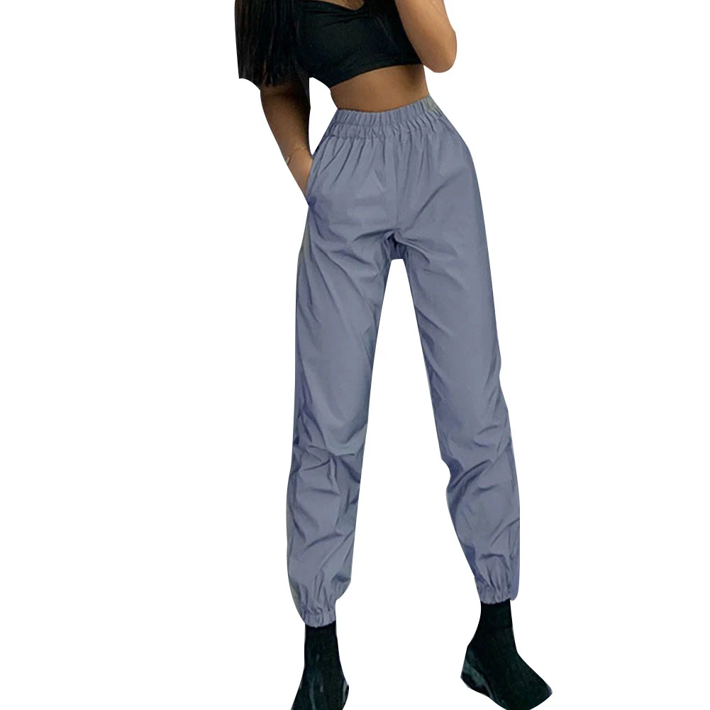 Women Sweatpant Flash Reflective Pants High Waist Joggers Hip Hop Dance Show Party Night Jogger Lady Baggy Street Wear Trousers