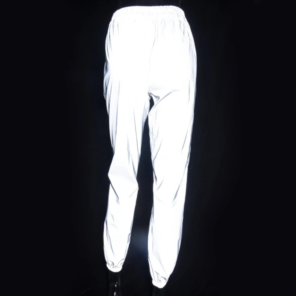 Women Sweatpant Flash Reflective Pants High Waist Joggers Hip Hop Dance Show Party Night Jogger Lady Baggy Street Wear Trousers
