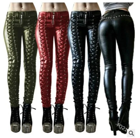 Street Gothic Straps PU Leather Pants Harajuku Vintage Solid Color Mid-waist Casual Pencil Trousers Tide 2022 Autumn Winter New