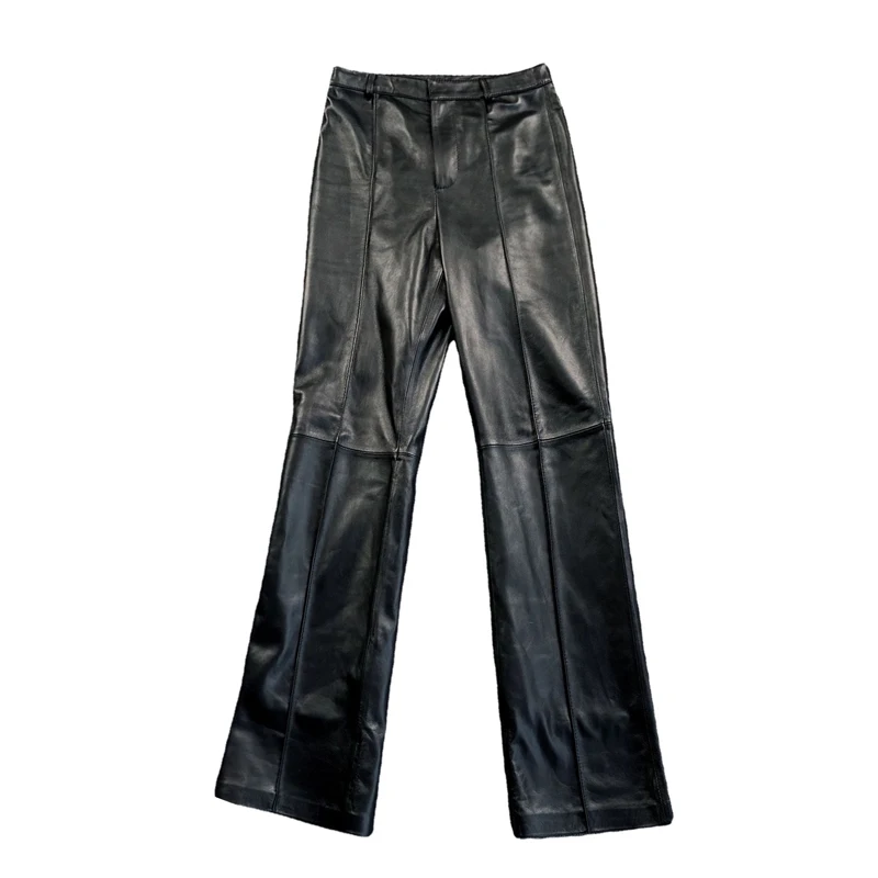 Mopping Pants For Women Genuine Leather Classic Female Straight Pipeline Suit Taller Trousers Mujer Long Legs Casual Streetwear