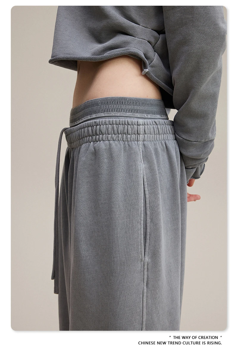 ZODF Retro Women Washed 370gsm Straight Pants Vintage Girls Female Loose Double Waist Wide Leg Cotton Trousers HY1150
