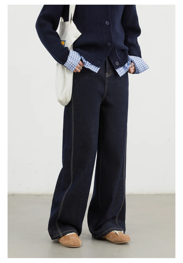 CHIC VEN Women Denim Pants Loose Casual High Waisted Straight Leg Jeans Female Wide Leg Trousers Oversize Autumn Winter 2024