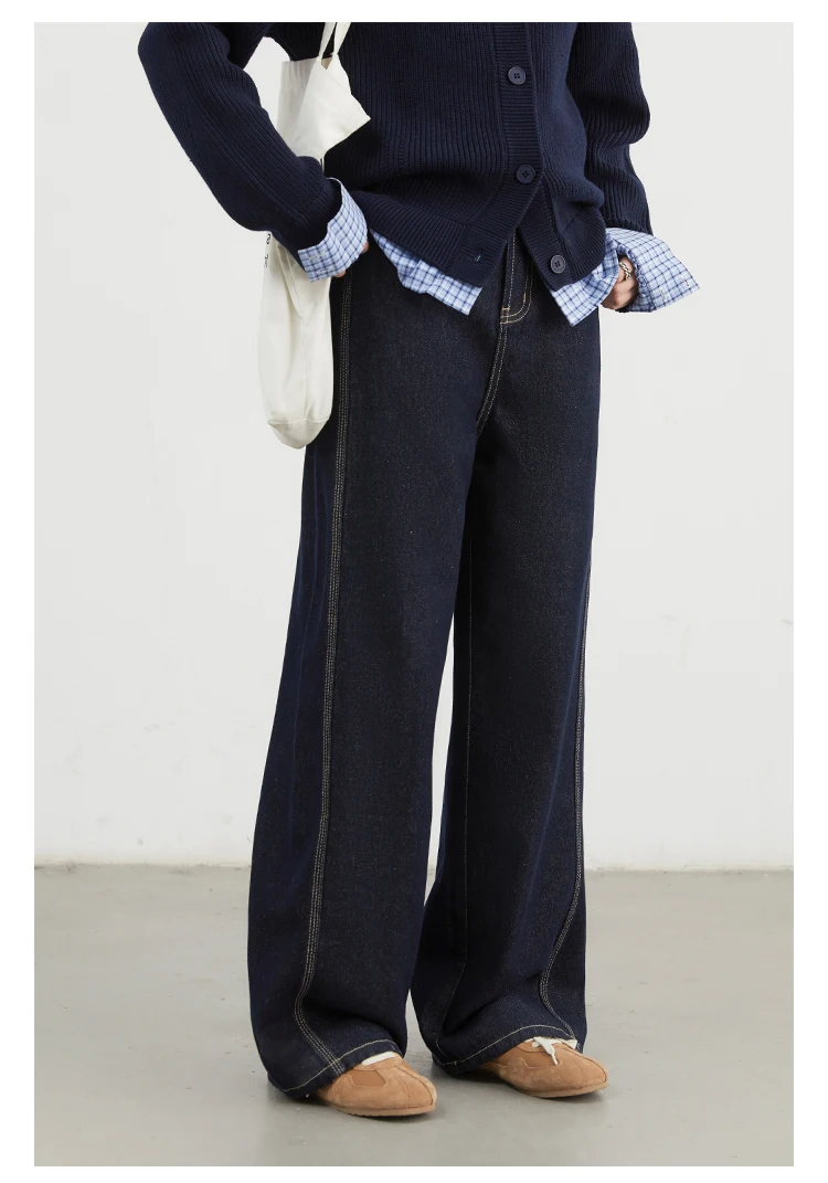 CHIC VEN Women Denim Pants Loose Casual High Waisted Straight Leg Jeans Female Wide Leg Trousers Oversize Autumn Winter 2024