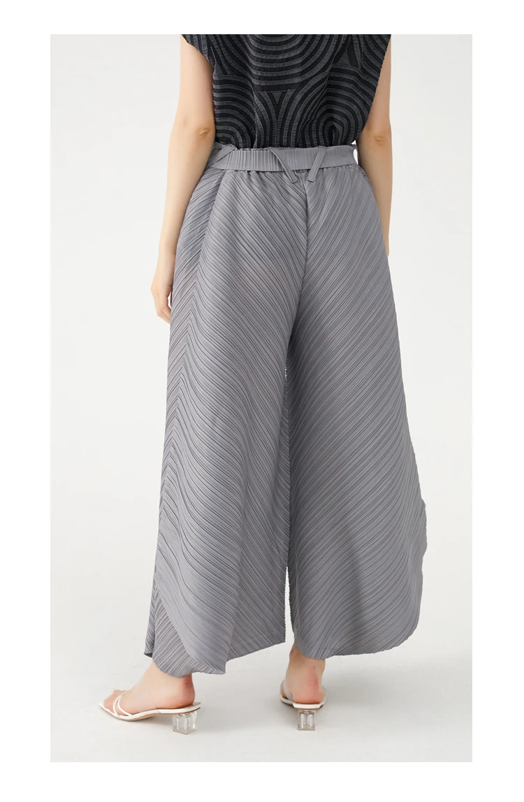 Miyake Pleated Wide Leg Loose Pants Stitching Casual Big Trousers Women Summer Dubai Designer Fashion Belt Aesthetic Clothes