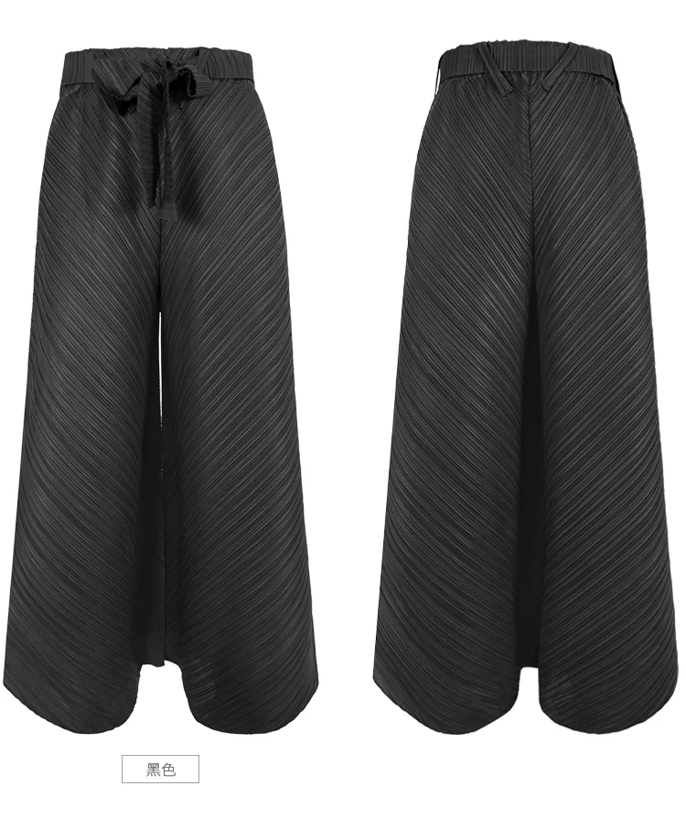 Miyake Pleated Wide Leg Loose Pants Stitching Casual Big Trousers Women Summer Dubai Designer Fashion Belt Aesthetic Clothes