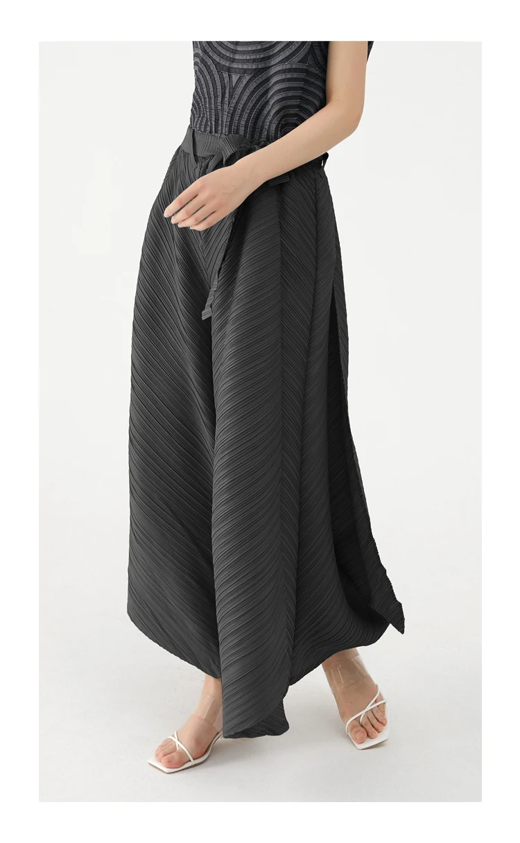 Miyake Pleated Wide Leg Loose Pants Stitching Casual Big Trousers Women Summer Dubai Designer Fashion Belt Aesthetic Clothes