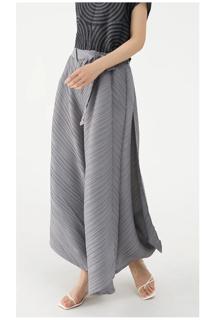 Miyake Pleated Wide Leg Loose Pants Stitching Casual Big Trousers Women Summer Dubai Designer Fashion Belt Aesthetic Clothes