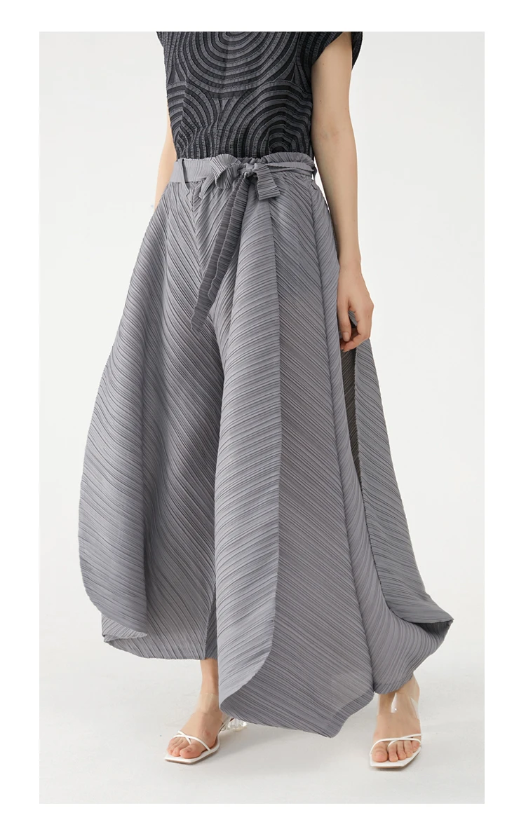 Miyake Pleated Wide Leg Loose Pants Stitching Casual Big Trousers Women Summer Dubai Designer Fashion Belt Aesthetic Clothes