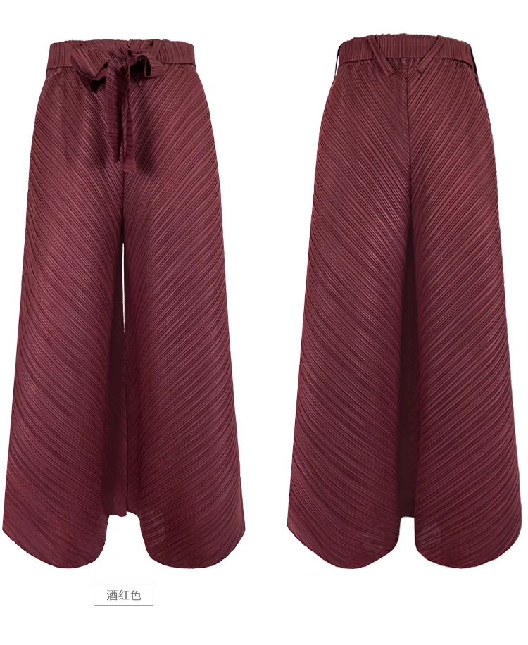 Miyake Pleated Wide Leg Loose Pants Stitching Casual Big Trousers Women Summer Dubai Designer Fashion Belt Aesthetic Clothes