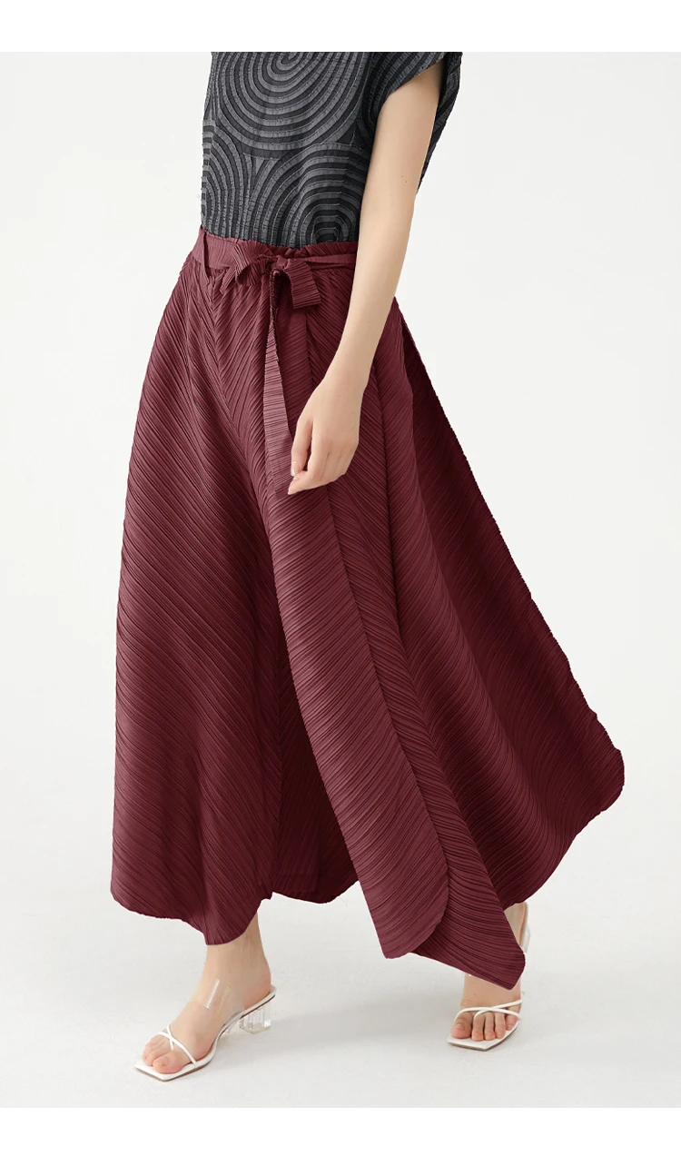 Miyake Pleated Wide Leg Loose Pants Stitching Casual Big Trousers Women Summer Dubai Designer Fashion Belt Aesthetic Clothes